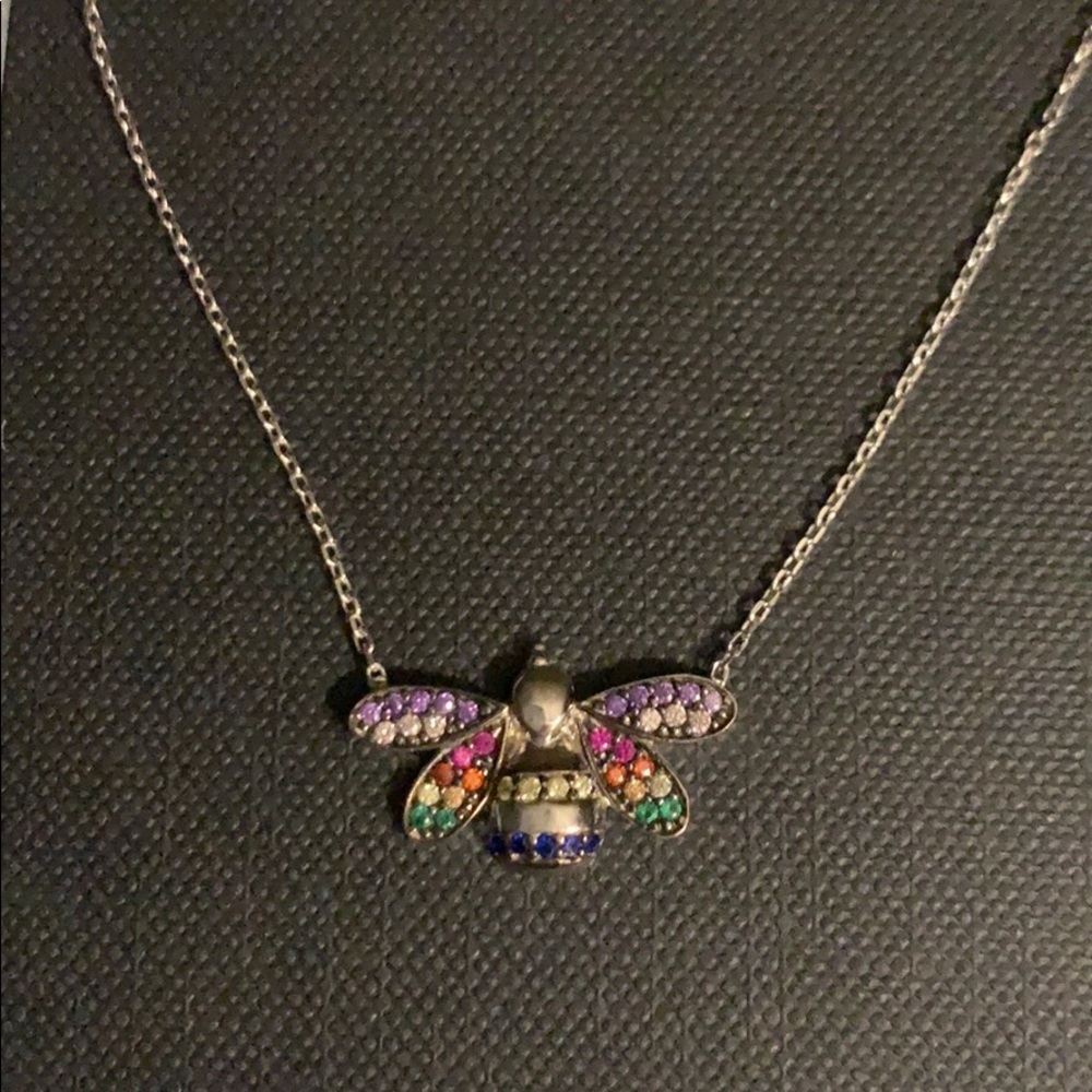 Aqua Silver with gold plated Multicolor bee necklace